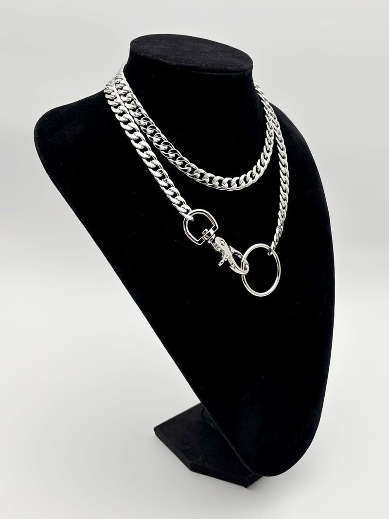 paloli Women's Slip Chain Rainbow Heart O-Ring Chunky Chain Necklace, Rays Cuban Long Layered Jewelry, Adjustable Lariat Y-Necklace Heart Loop Choker - Image 4